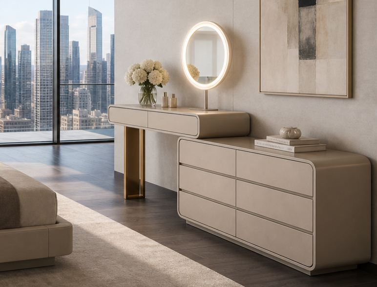 Aura White Luxe Dressing Table with Steel Frame