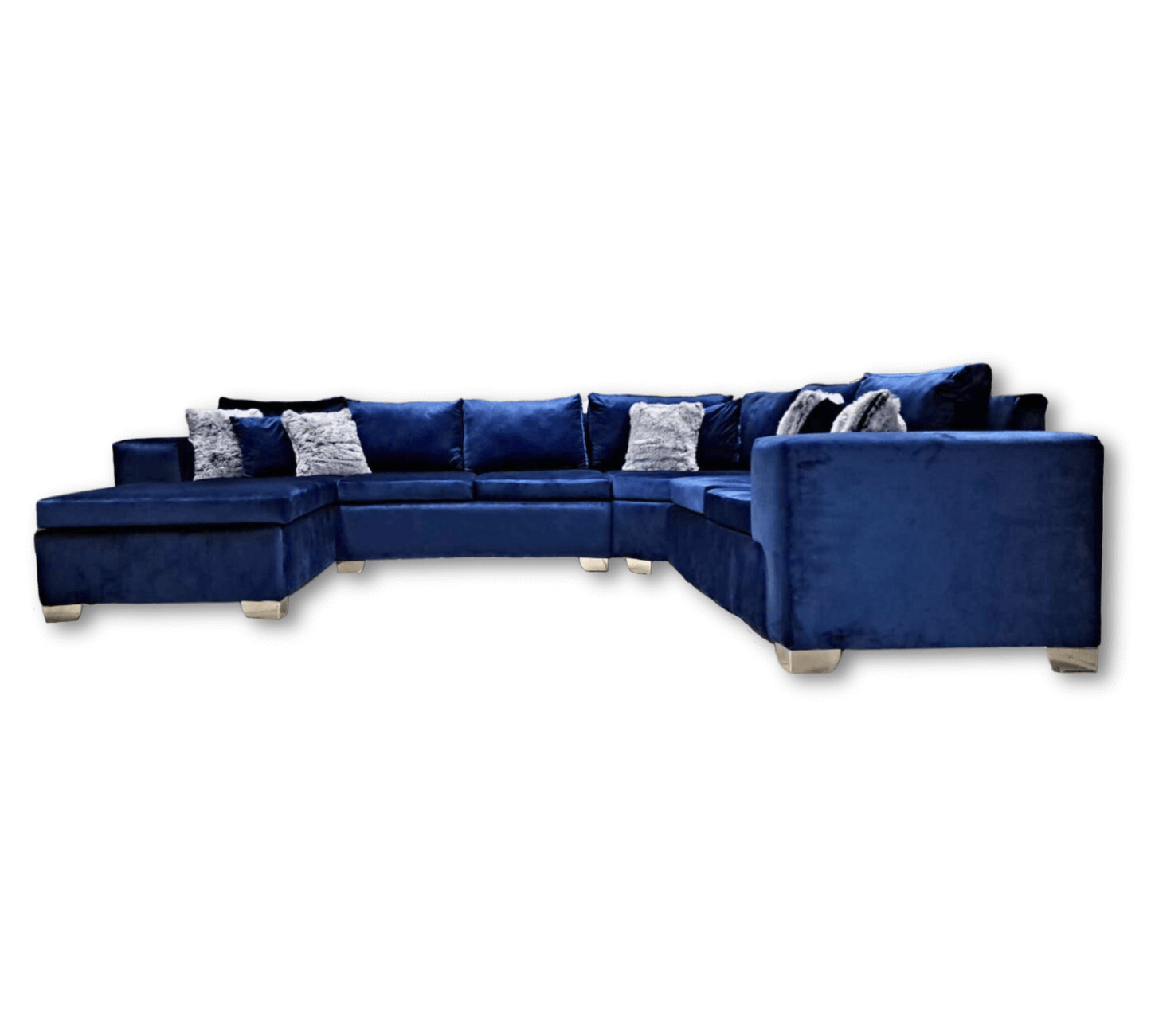 Large Blue Velvet U shaped Lounge Suite - That Couch Place