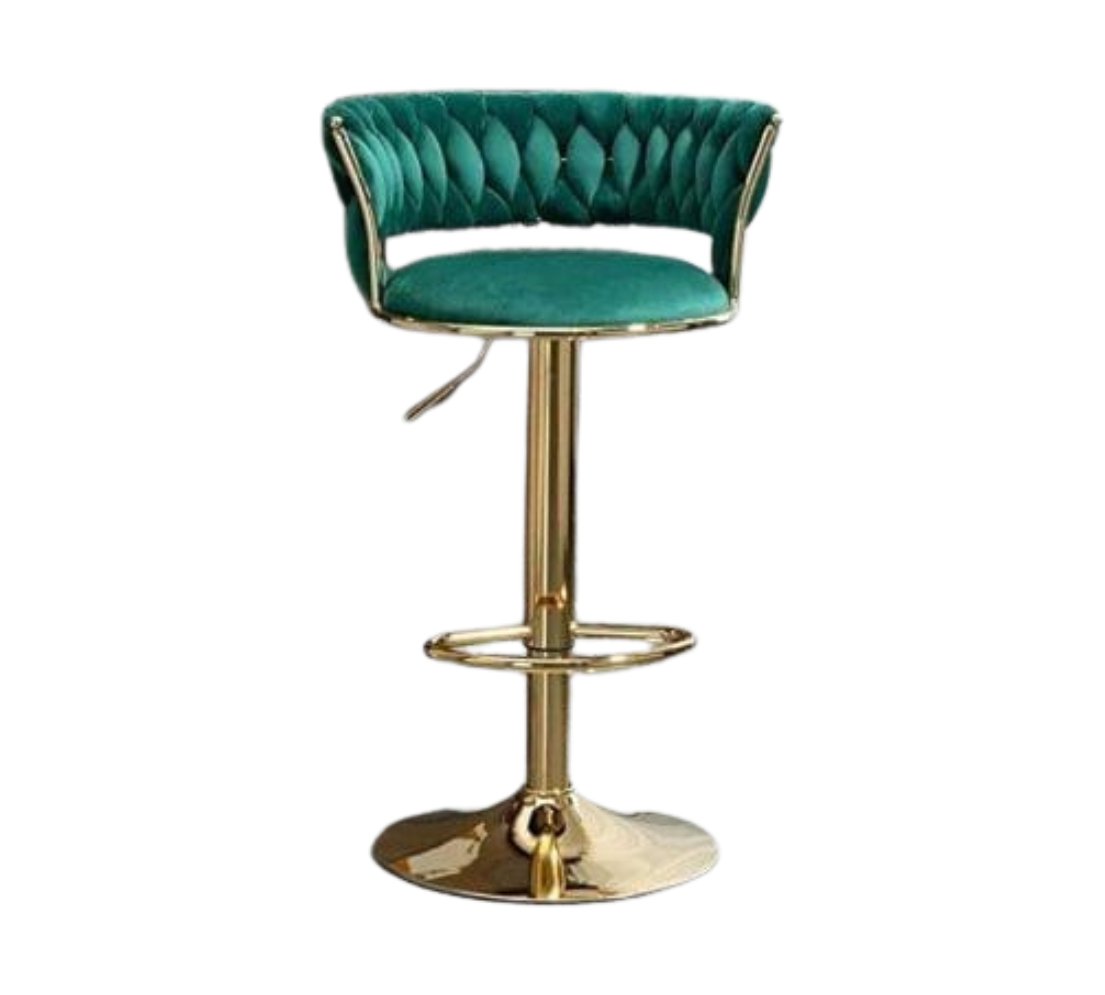 Green Velvet Bar Chairs and gold base on white background - That Couch Place