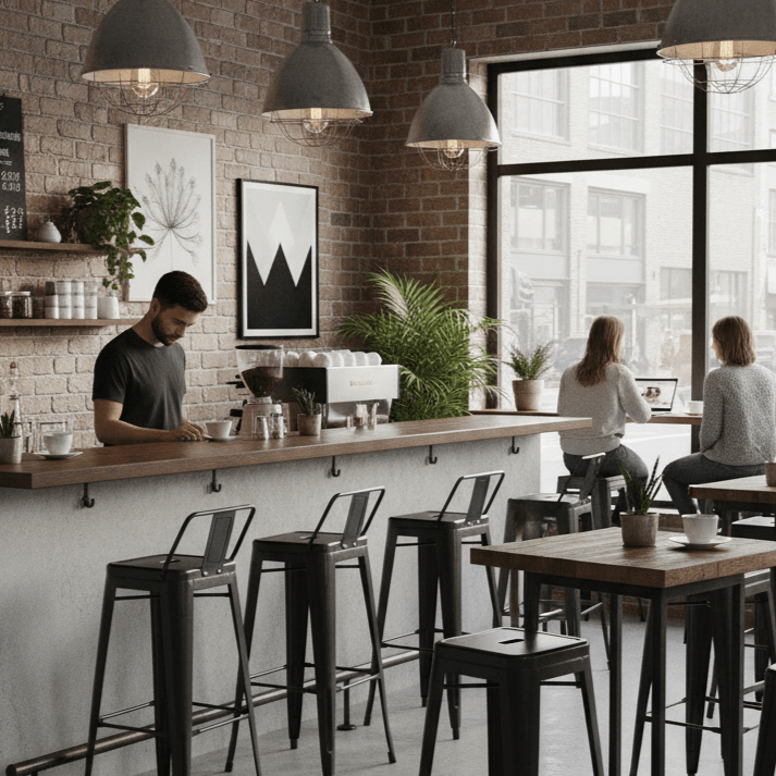 Bar Stool - Classic Steel Minimalist black chairs in restaurant - That Couch Place