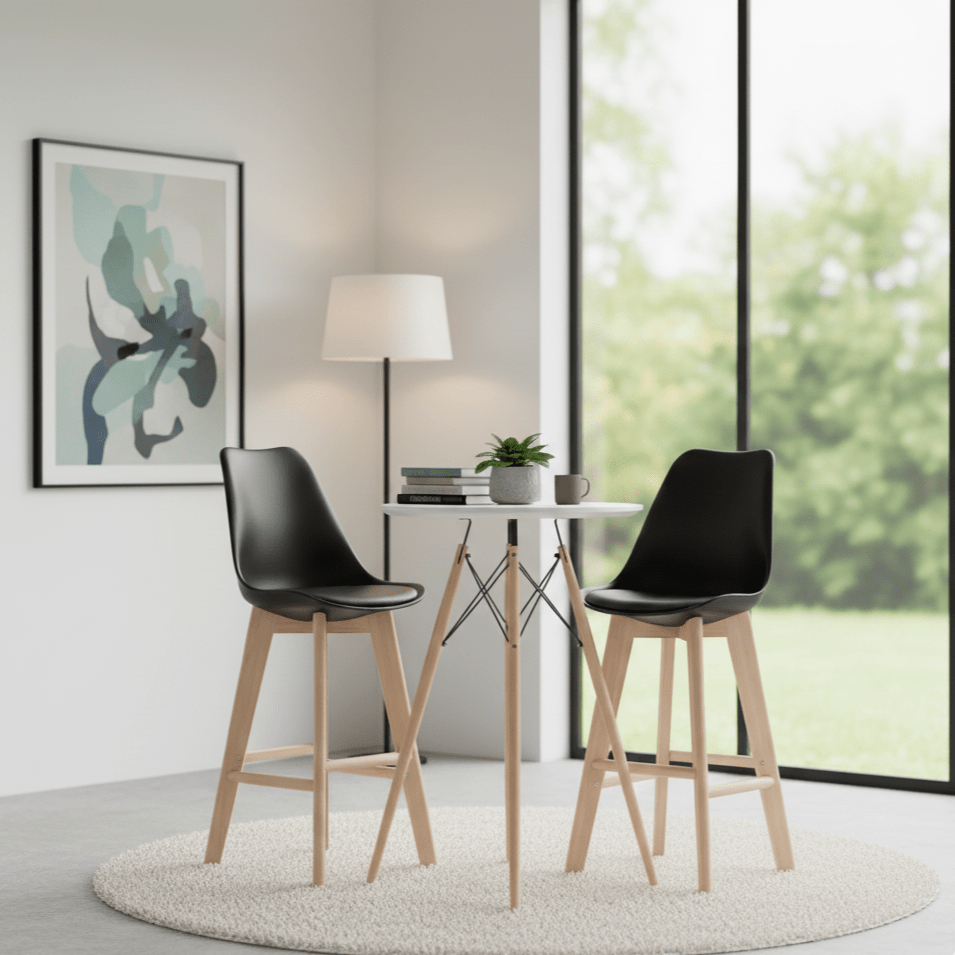 Bar Stool: Modern Retro Padded. Scandinavian - inspired bar chair in office space - That Couch Place