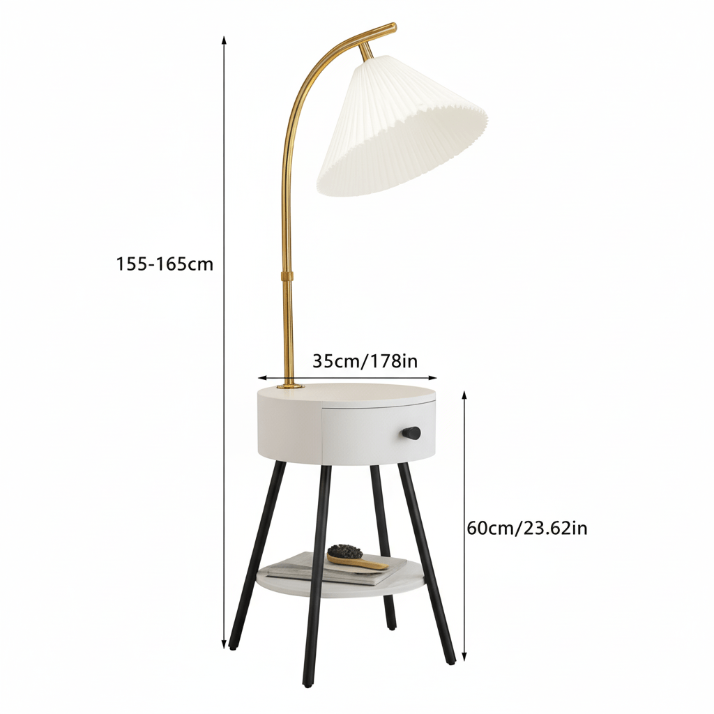 Bedside Table Modern with Built - In Lamp - dimensions on picture - That Couch Place