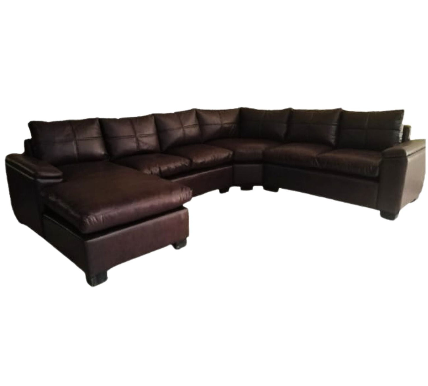 Large U shaped couch with Brown Fabric