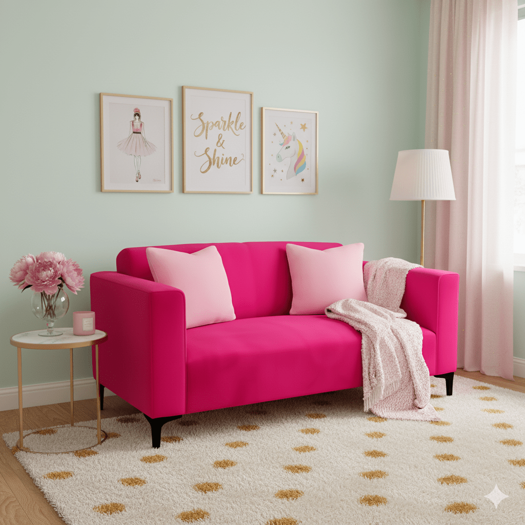 Girly Pink two Seater Couch in urban room - That Couch Place
