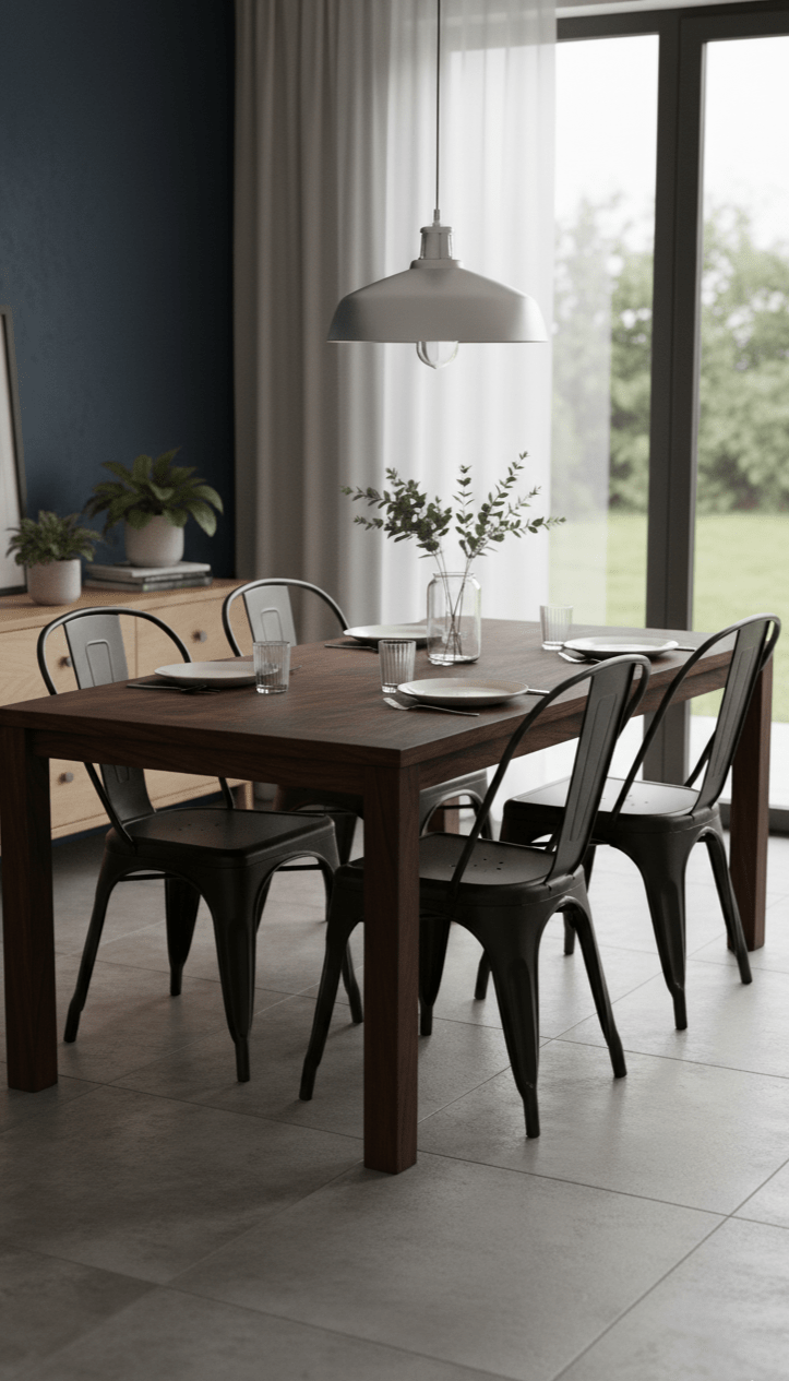 Black Kitchen Chair - Industrial Steel Chair - In kitchen with wooden table-That Couch Place