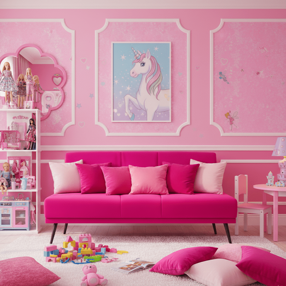 Pink Sleek Sleeper Couch in pink themed room- That Couch Place