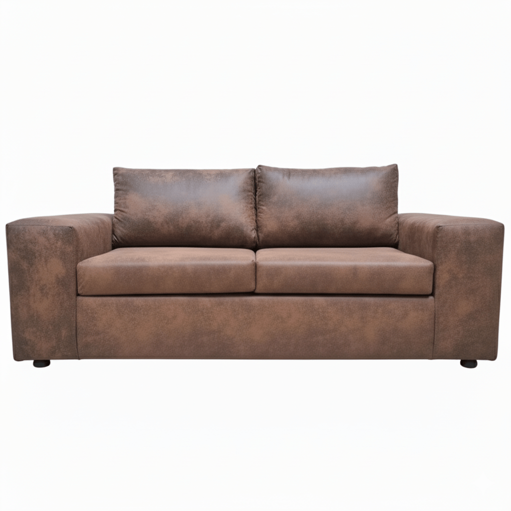 Brown leather 2 seat sofa on a white background. The Couch Place