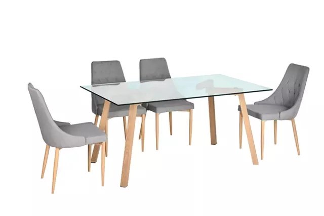 Glass Table Dining Room Set with a display of chairs - That Couch Place