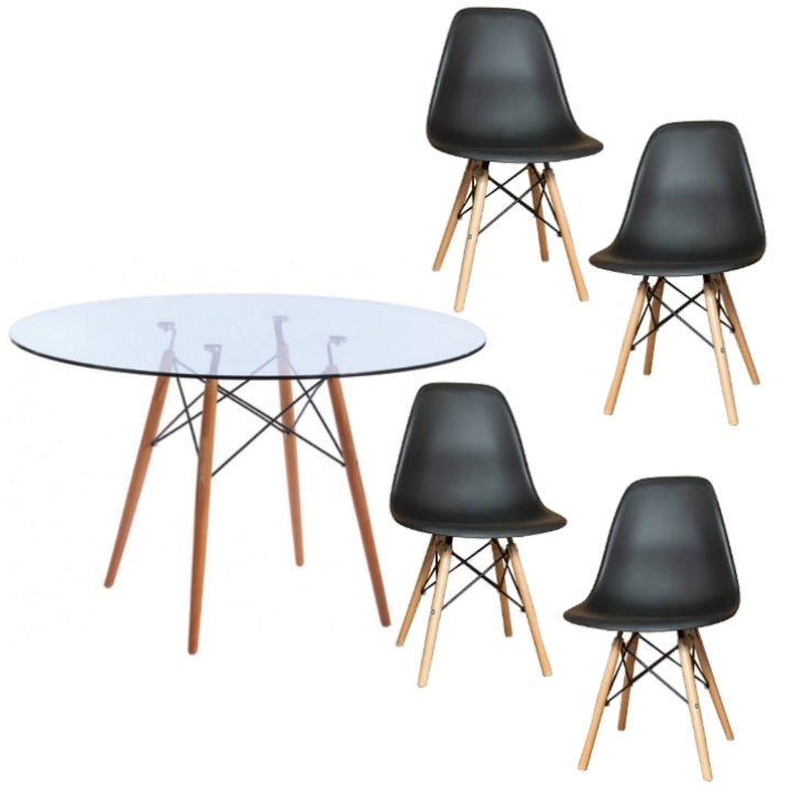 Round Glass Table Dining Room Set Table and 4 Chairs on a white background - That Couch Place