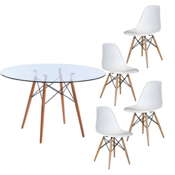 Round Glass Table Dining Room Set Table and 4 Chairs on a white background - That Couch Place