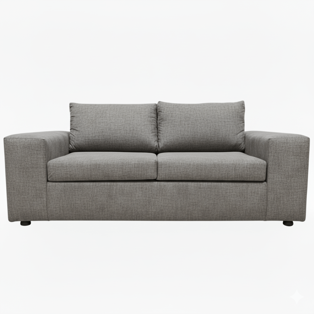 Gray 2 seater sofa on a white background. The Couch Place