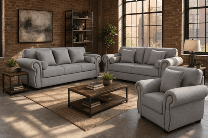 Grey Lounge suite in an industrial loft