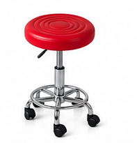 Adjustable Red technician stool with chrome base and wheels for salon or medical use