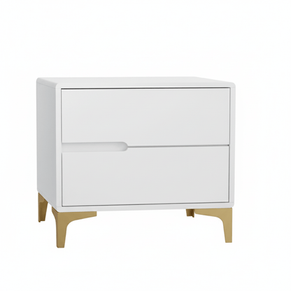 White nightstand with two drawers on a white background That Couch Place