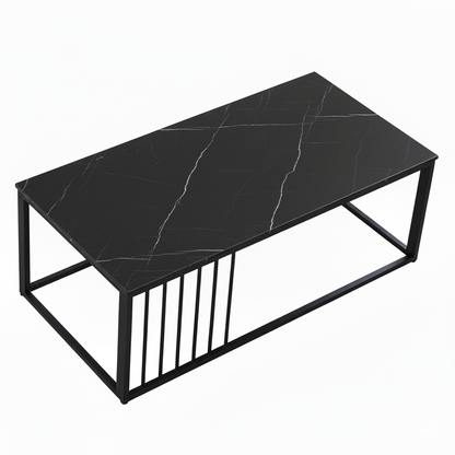 Black marble coffee table with metal frame on a white background. That Couch place