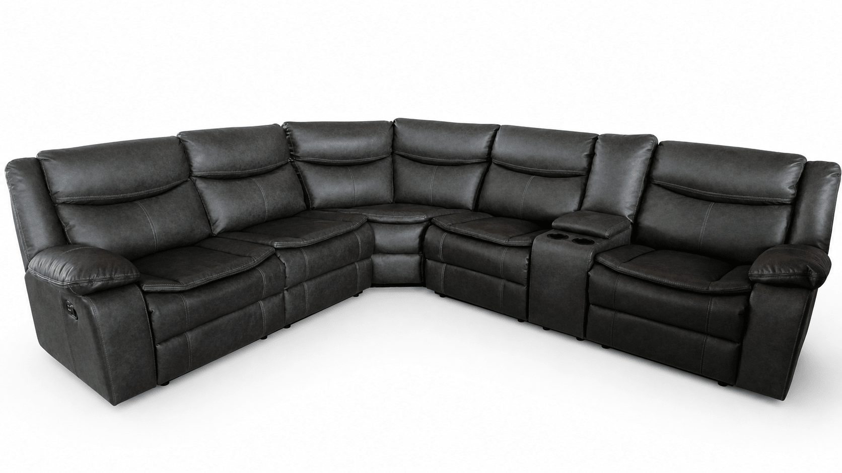 Black leather sectional sofa on a white background