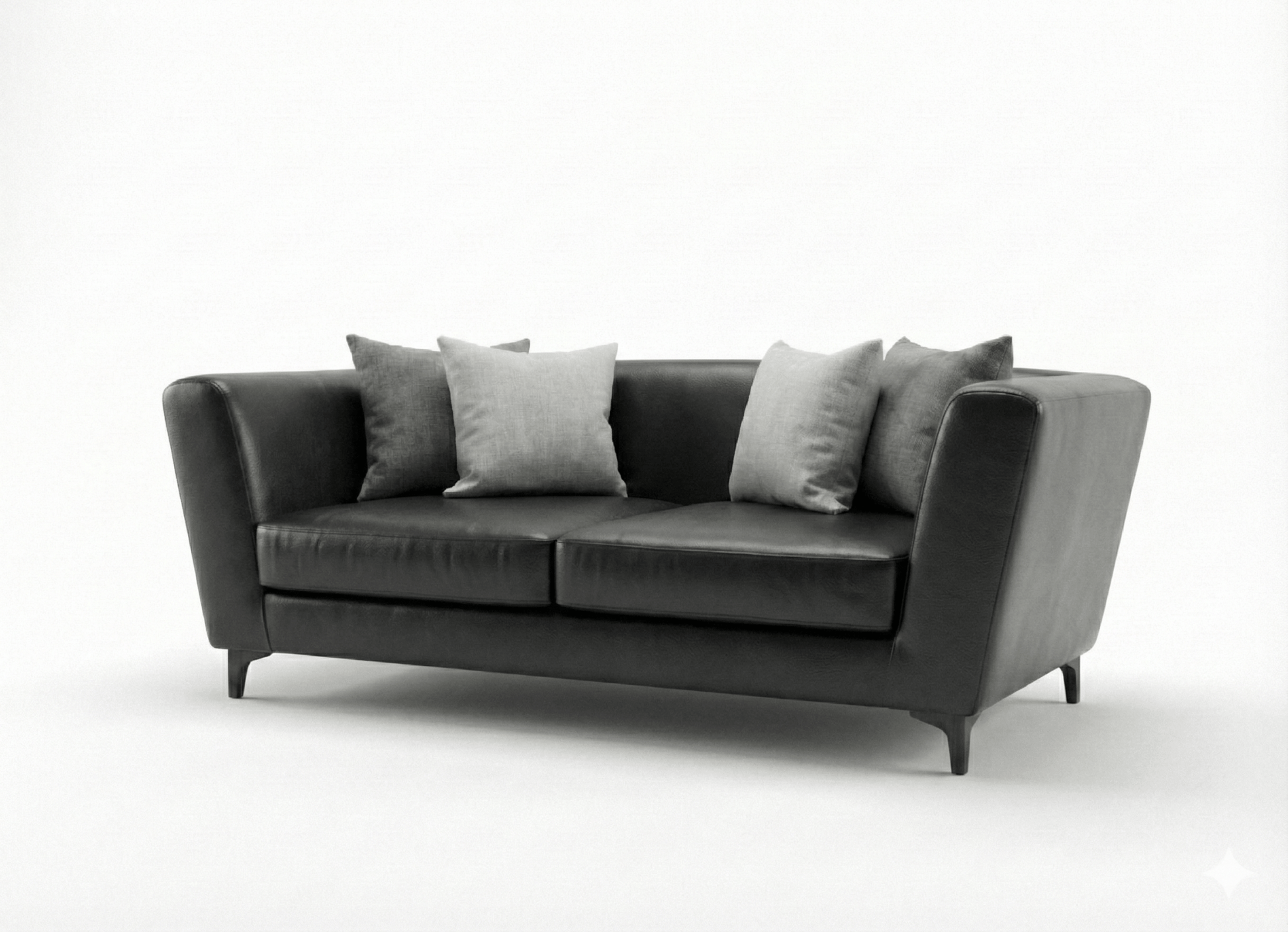 Gray sofa with gray cushions on a white background That Couch Place