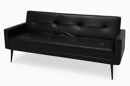 Black leather sleeper couch on a white  background That Couch Place