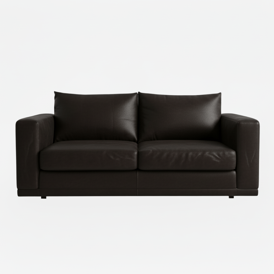 Black leather sleeper couch on a white background That Couch Place