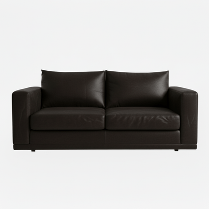 Black leather sleeper couch on a white background That Couch Place
