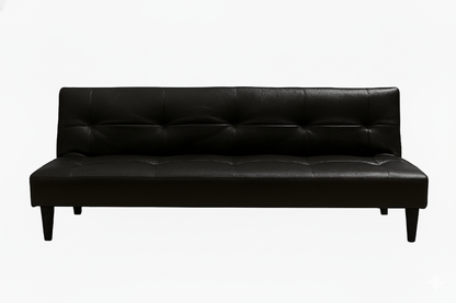 Black leather sleeper sofa on a white background That Couch Place
