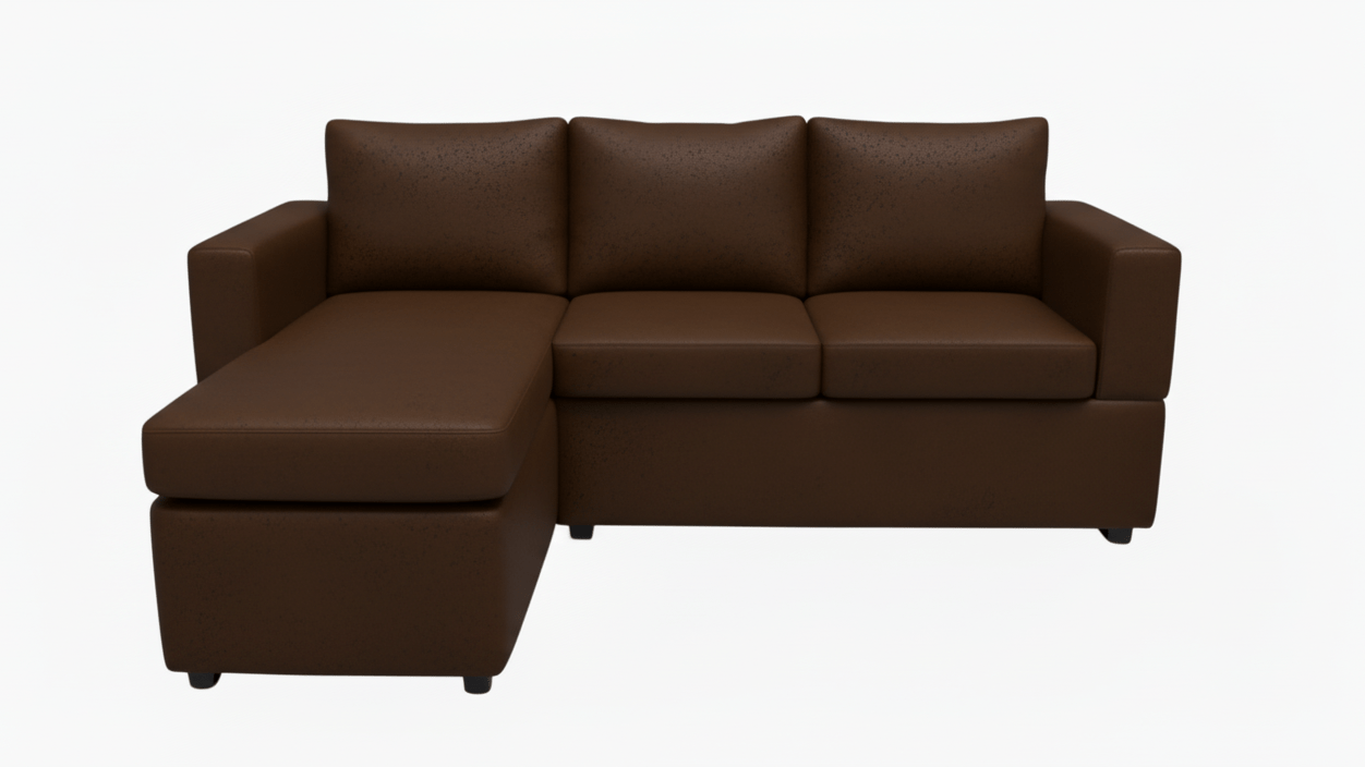 Brown leather sectional sofa on a white background