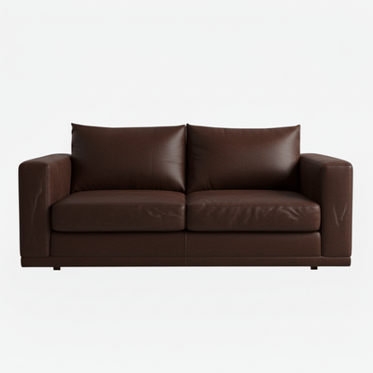 Brown leather sleeper couch on a white background That Couch Place