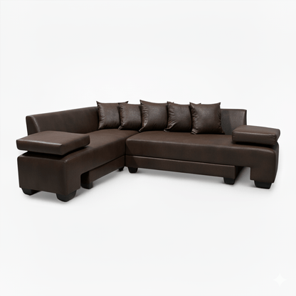 Brown sectional sleeper sofa on a white background