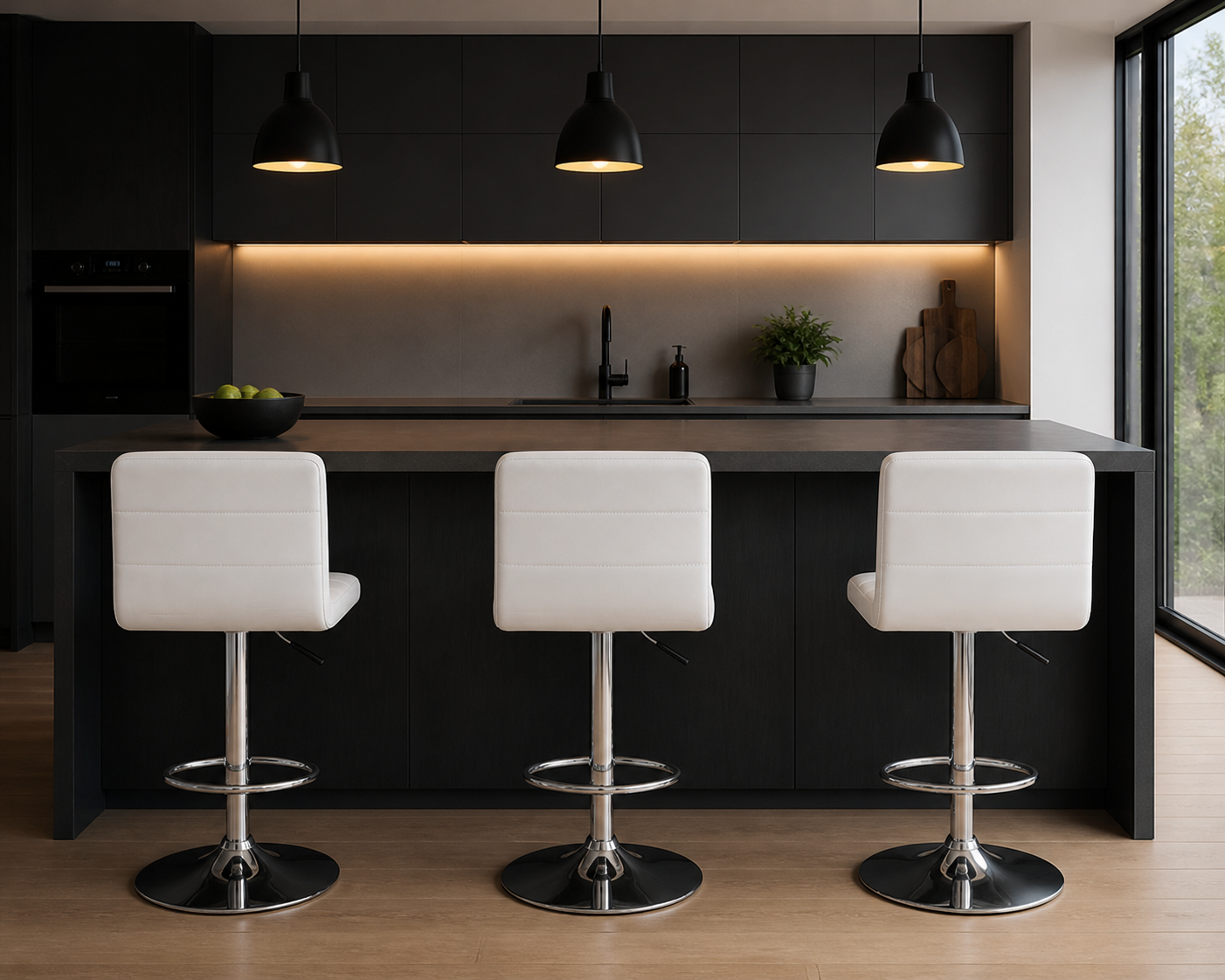 Modern bar chair-Pu Leather & Chrome