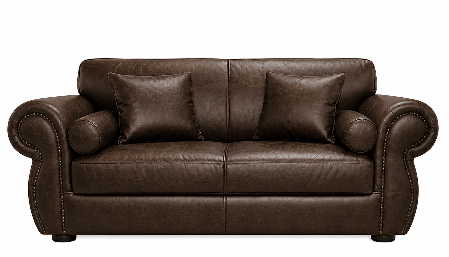 Brown 2 seater couch on a white background