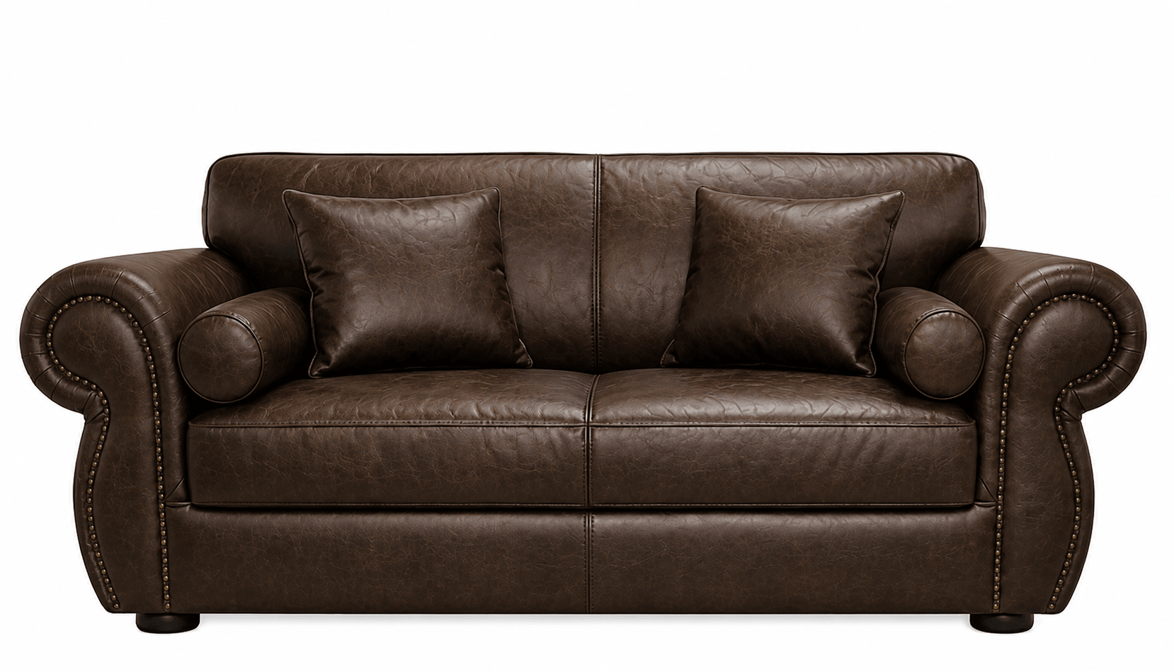 Brown 2 seater couch on a white background