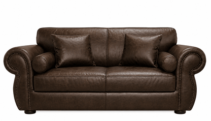 Brown 2 seater couch on a white background