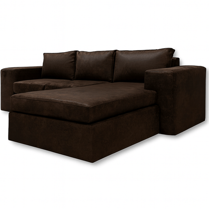 L shape Brown sectional sofa on a white background That Couch Place