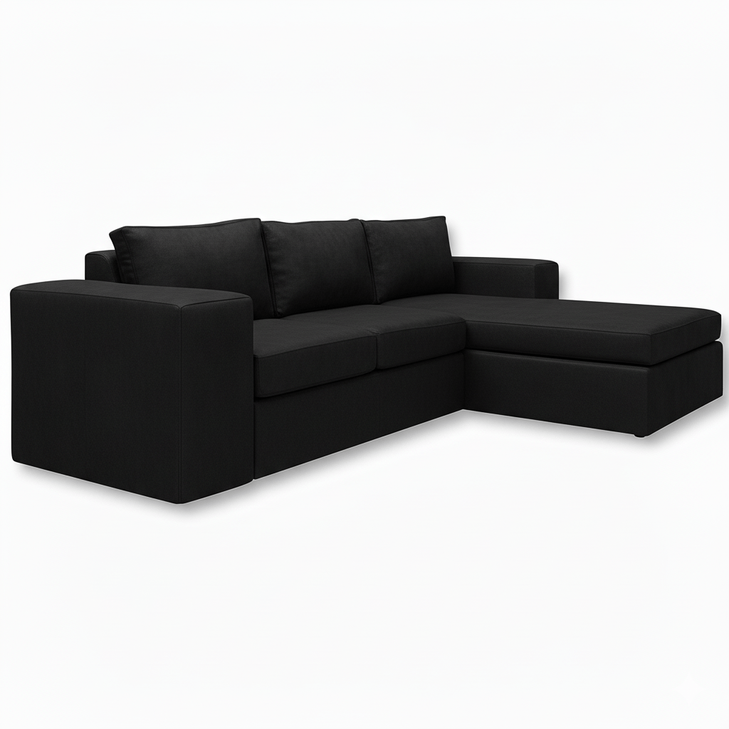 Black L shape sectional sofa on a white background That Couch Place