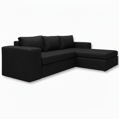 Black L shape sectional sofa on a white background That Couch Place