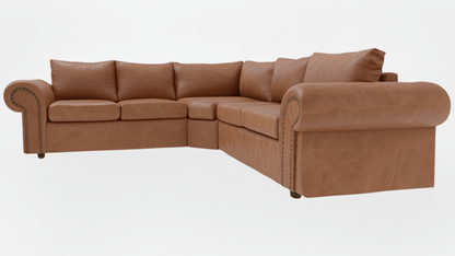 Brown leather corner sectional sofa on a white background That Couch Place