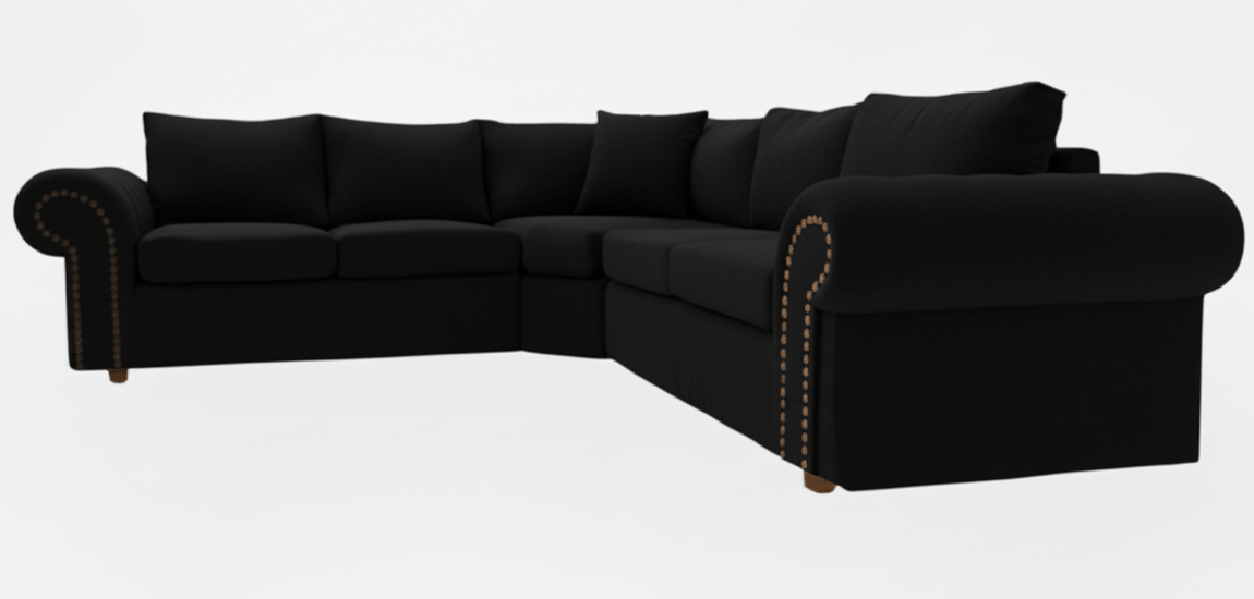 Black sectional sofa on a white background That Couch Place