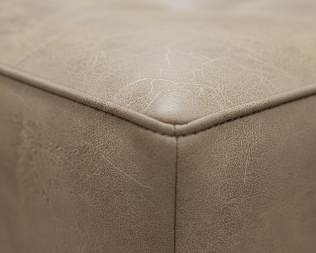 Close-up of a Beige Buffalo Fabric. That Couch Place