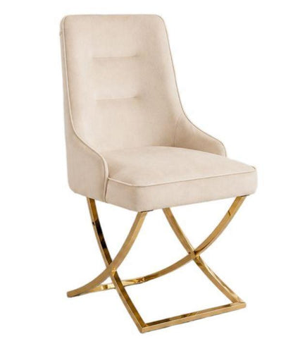 Beige chair with gold metal frame on a white background