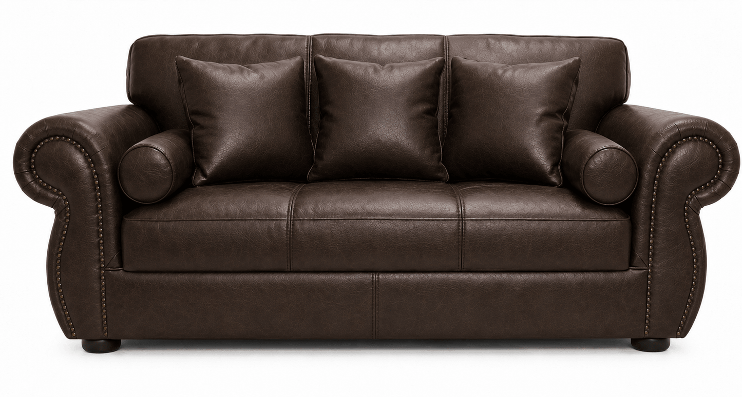 Brown 3 seater couch on a white background