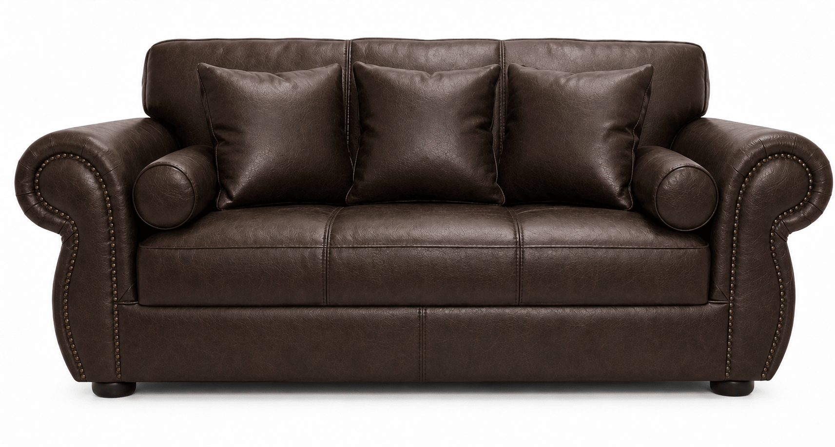 Brown 3 seater couch on a white background