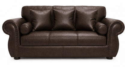 Brown 3 seater couch on a white background