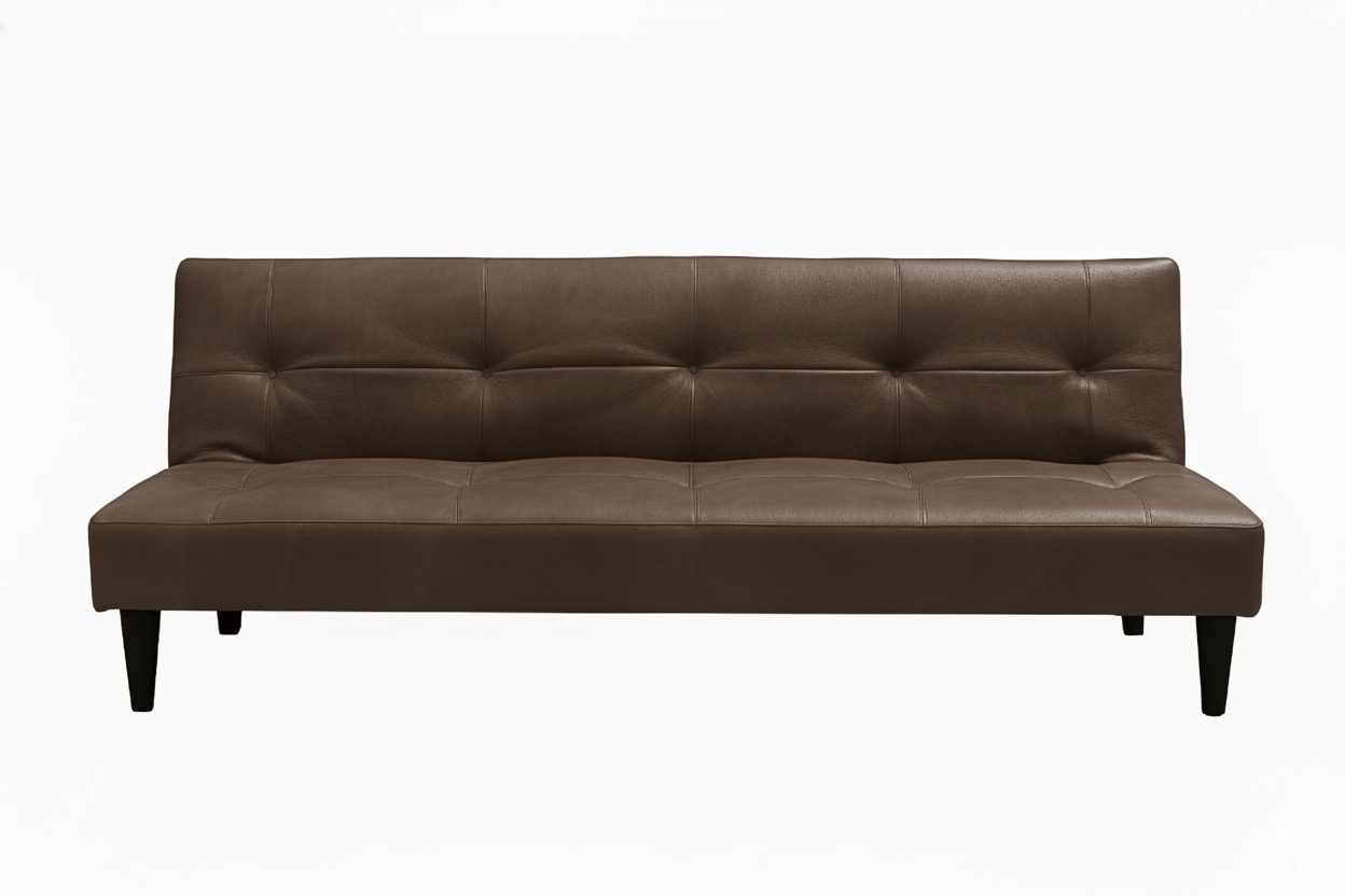 Brown leather sleeper sofa bed on a white background That Couch Place