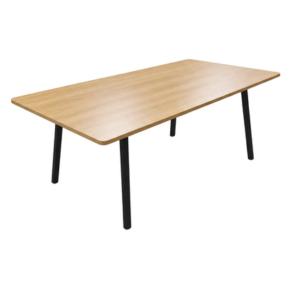 Dining Room Table with steel legs and wood top on a white background