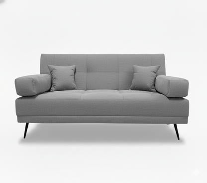light Grey sleeper couch sofa bed with two cushions on a white background