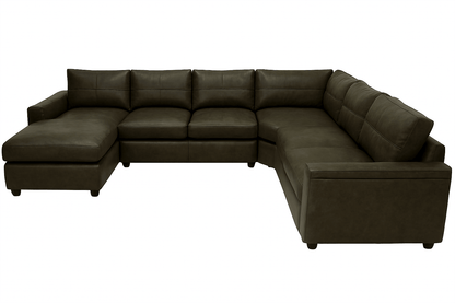 Brown leather sectional sofa on a white background