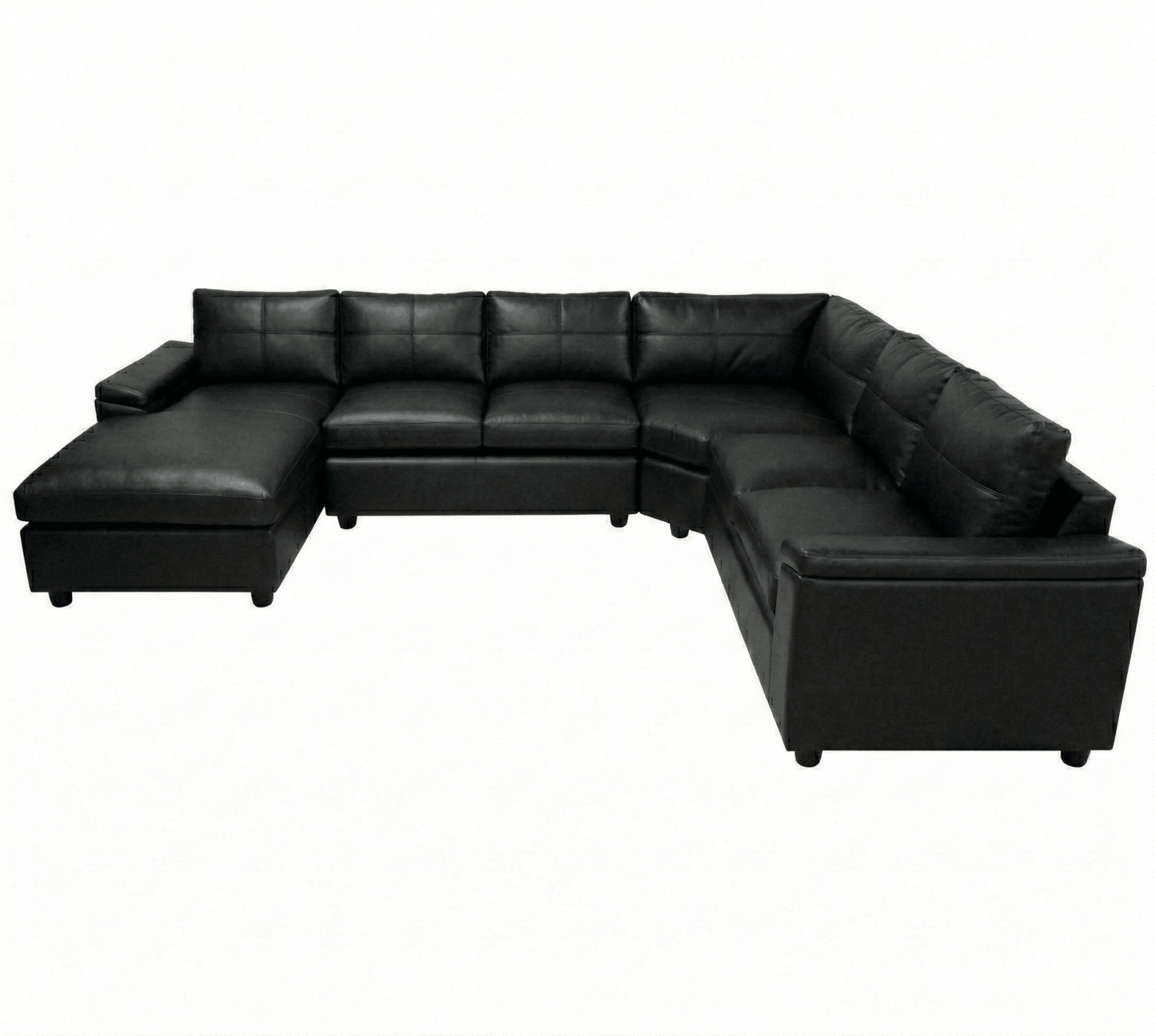 Black leather sectional sofa on a white background