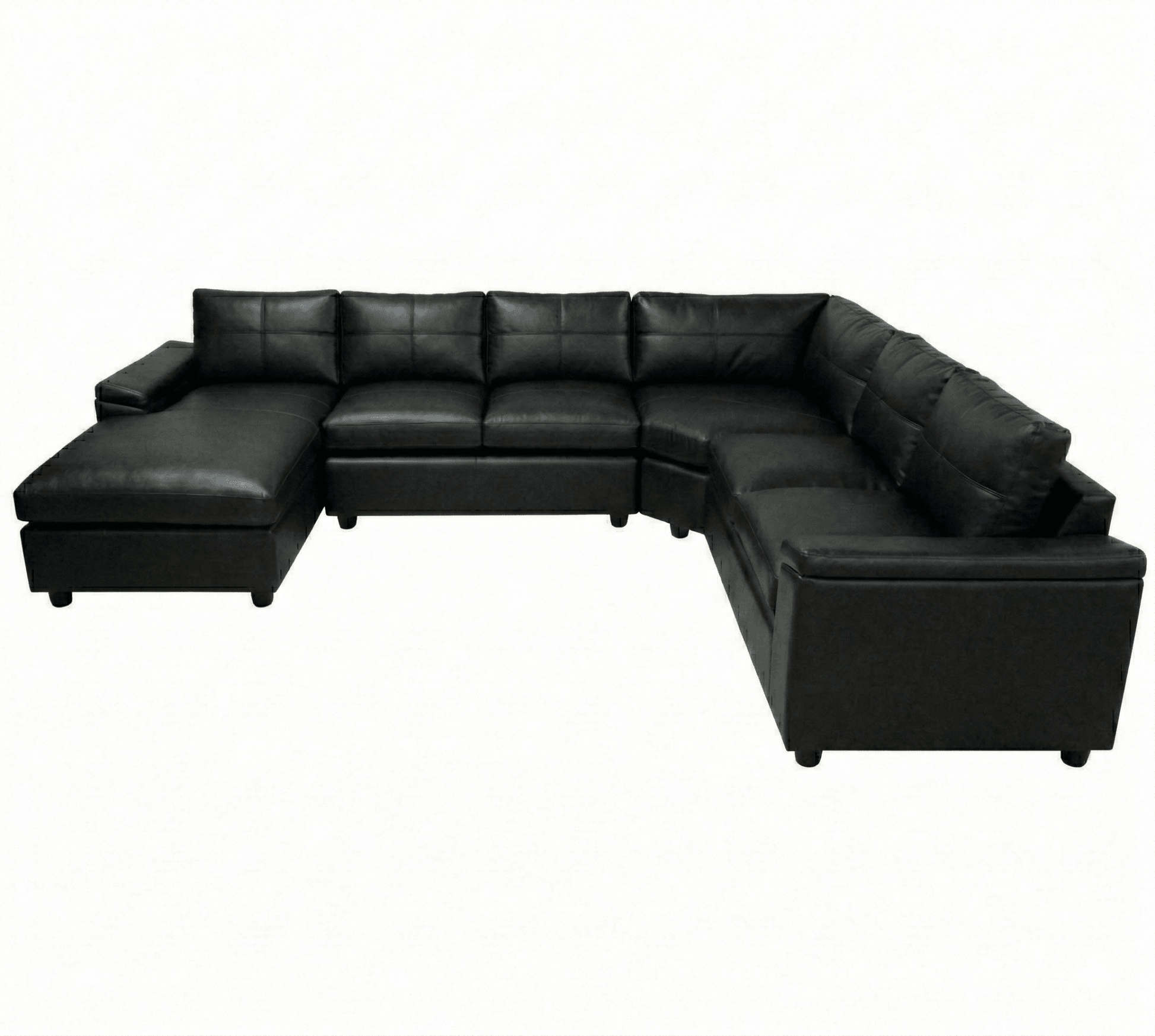 Black leather sectional sofa on a white background