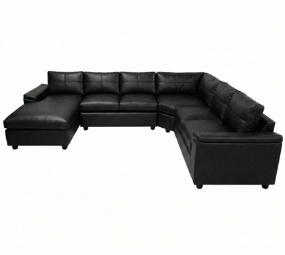 Black leather sectional sofa on a white background