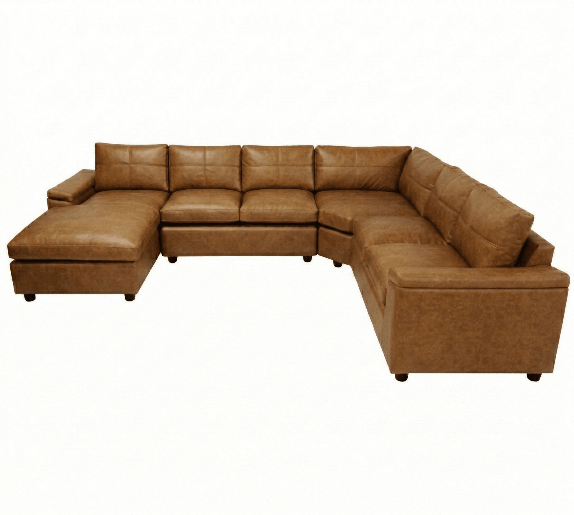 Brown leather sectional sofa on a white background